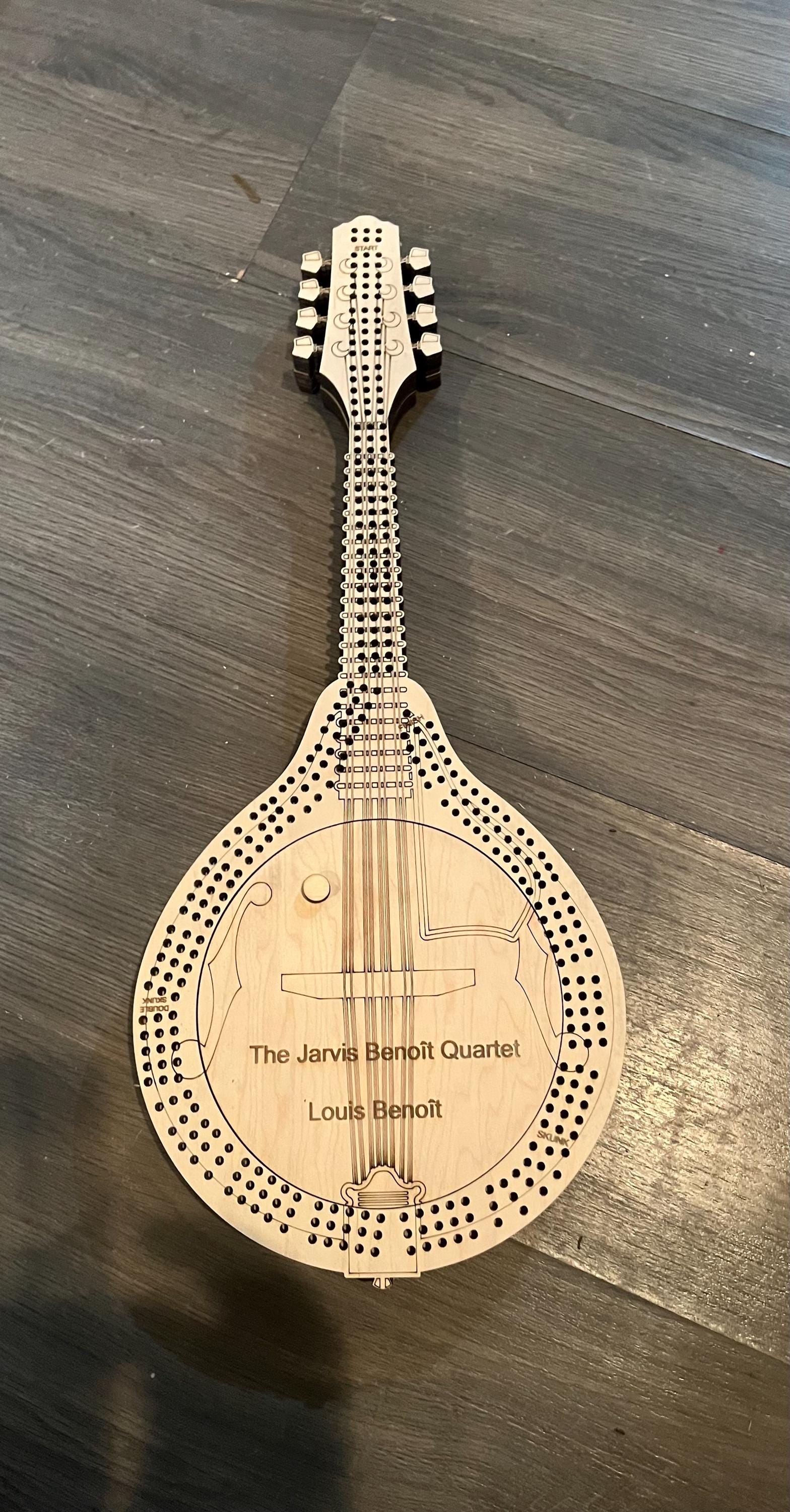 Mandolin Shaped Cribbage Board: Custom Engraved Design