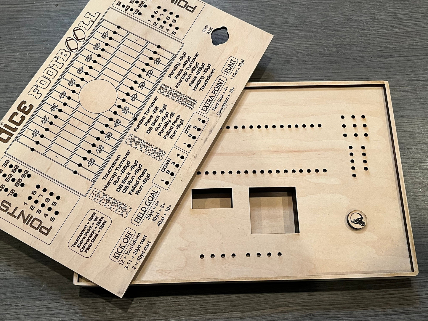 Dice football game with storage