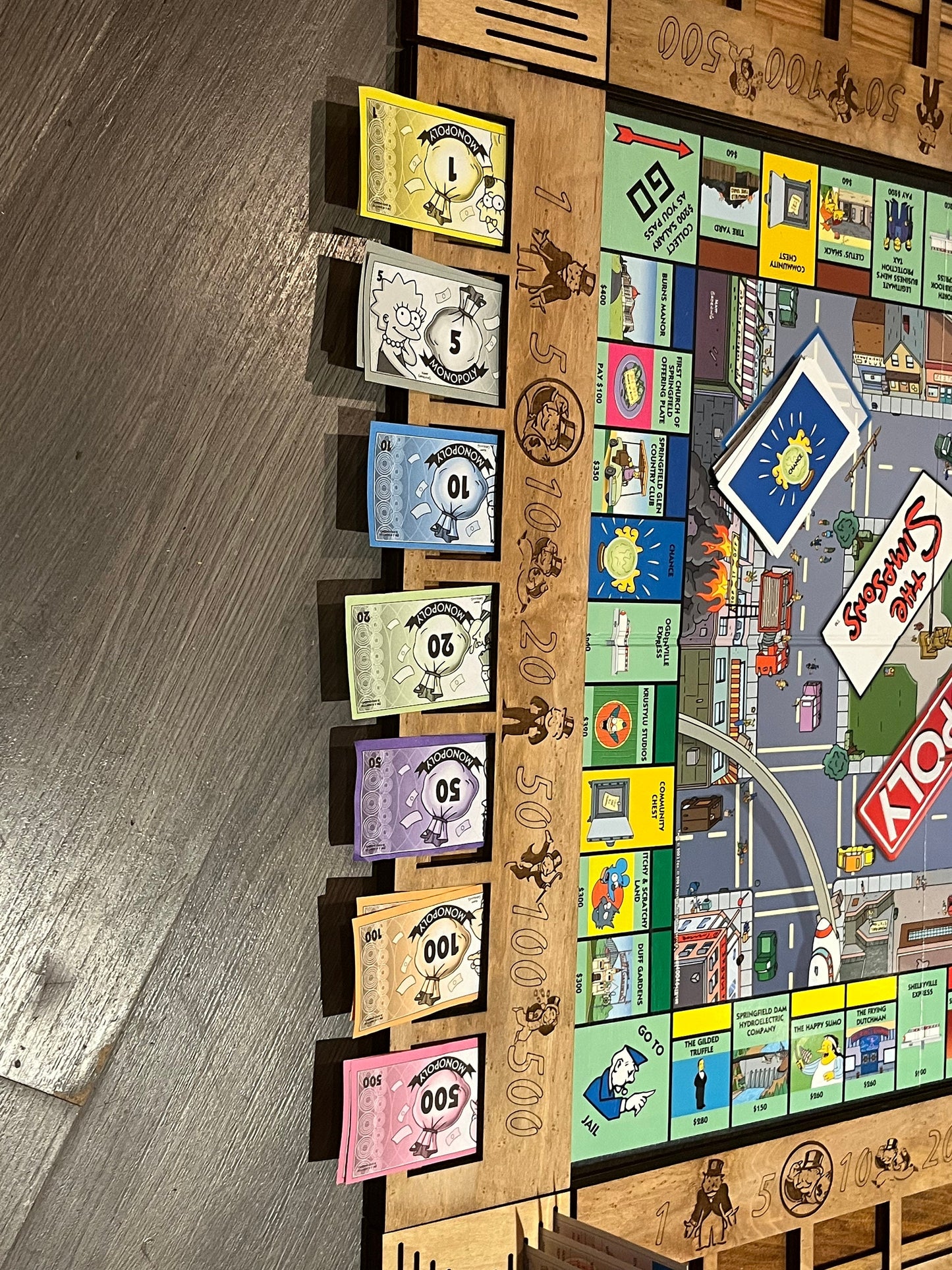 Monopoly board frame with banker tray