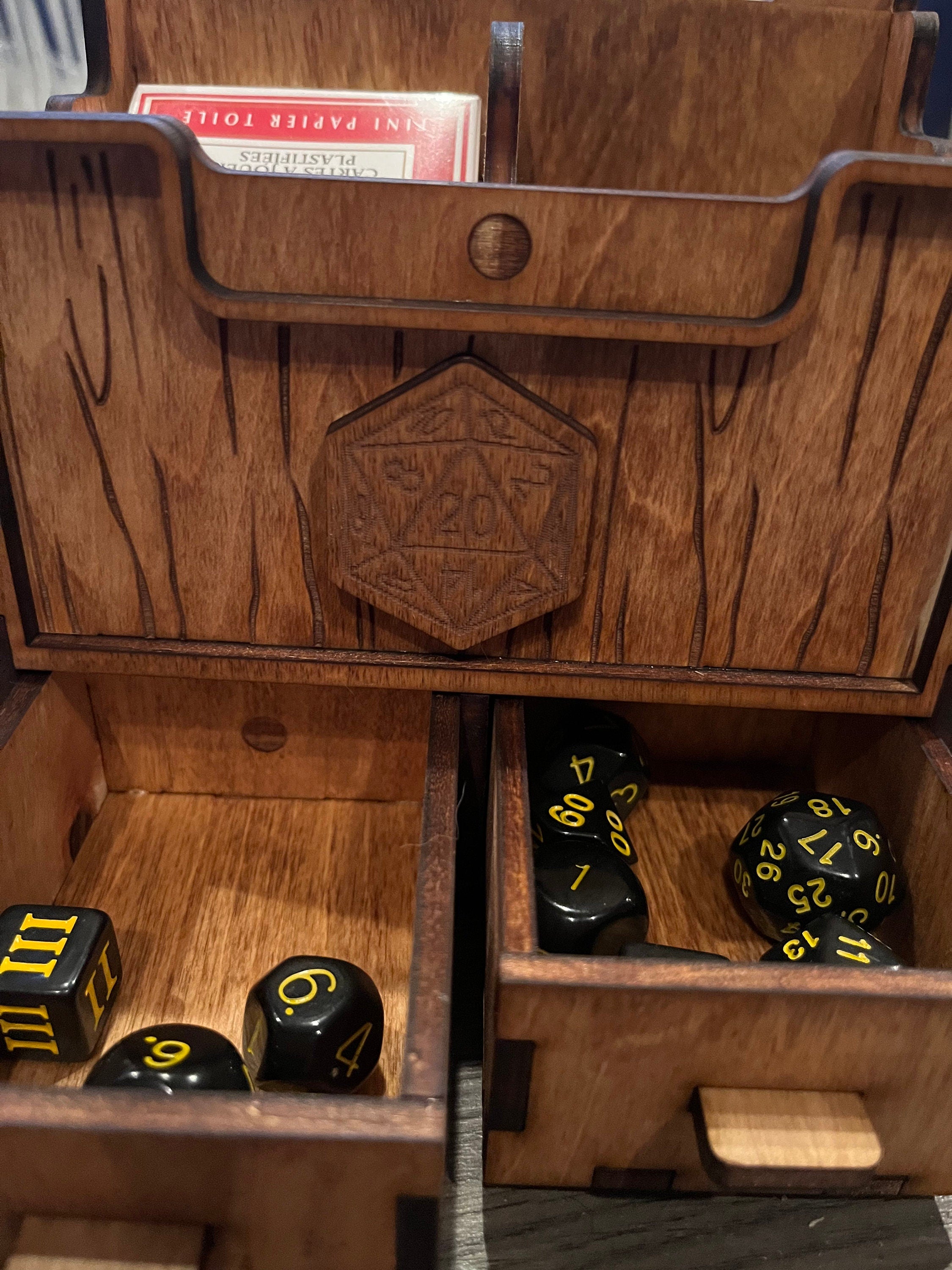 Customizable dice, card game piece storage