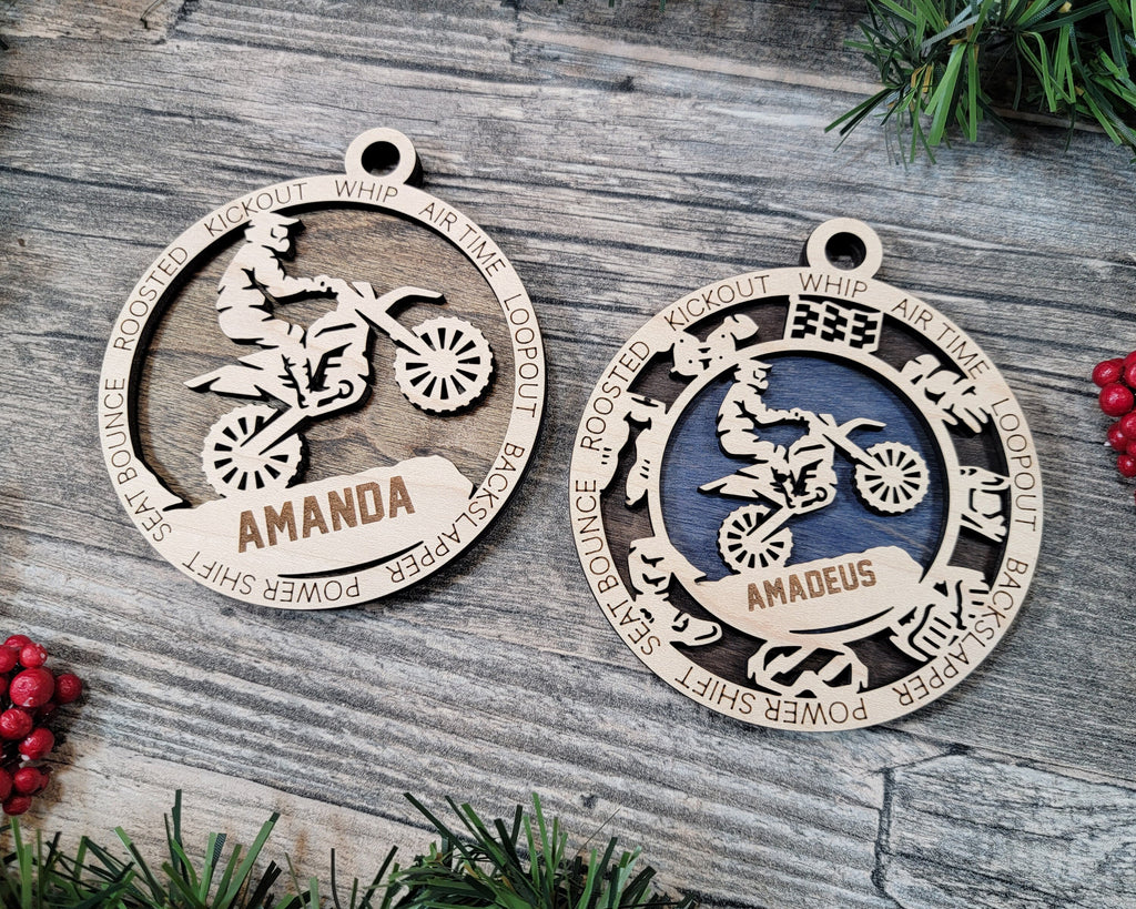 Motocross Christmas ornaments.