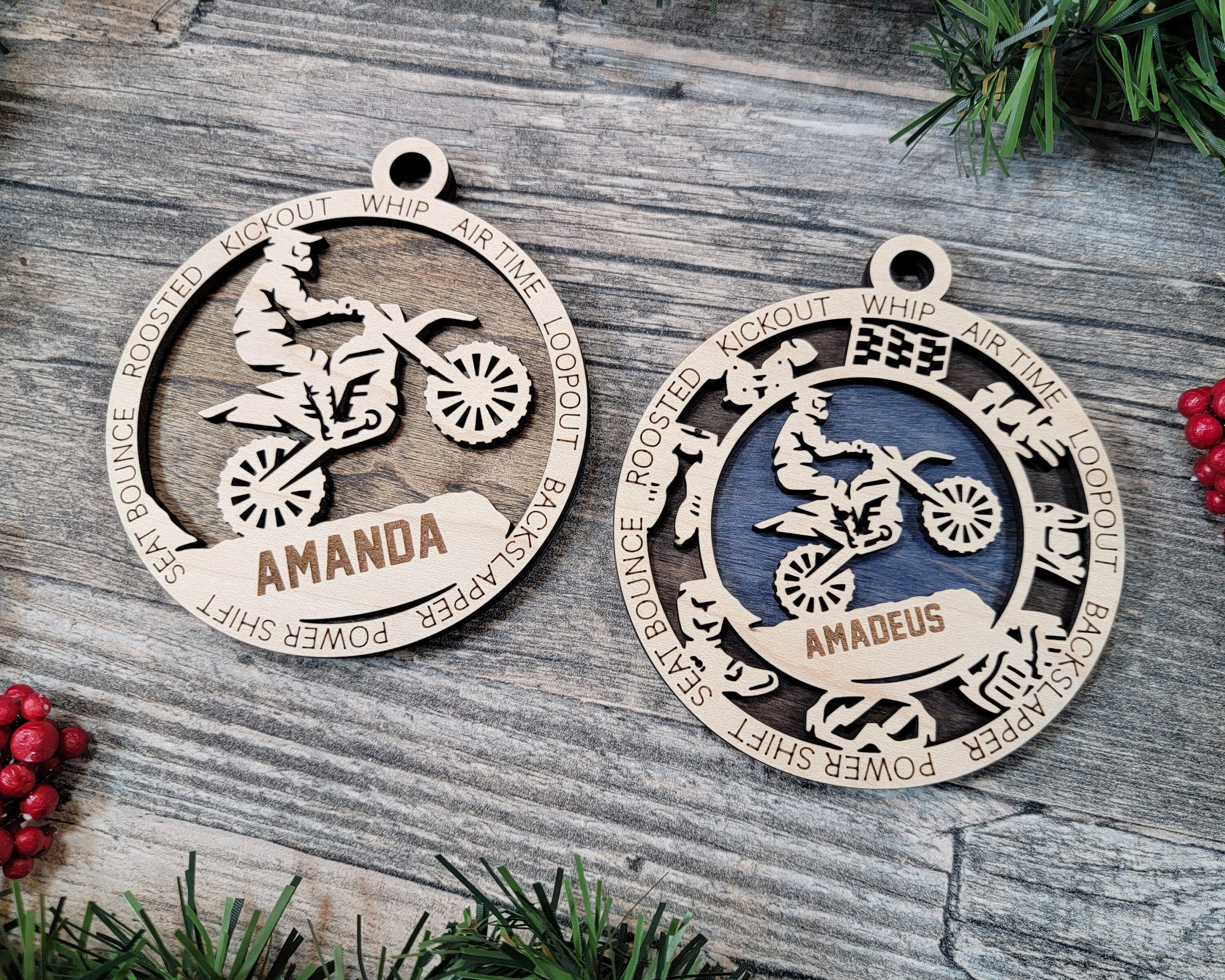 Motocross Christmas ornaments.