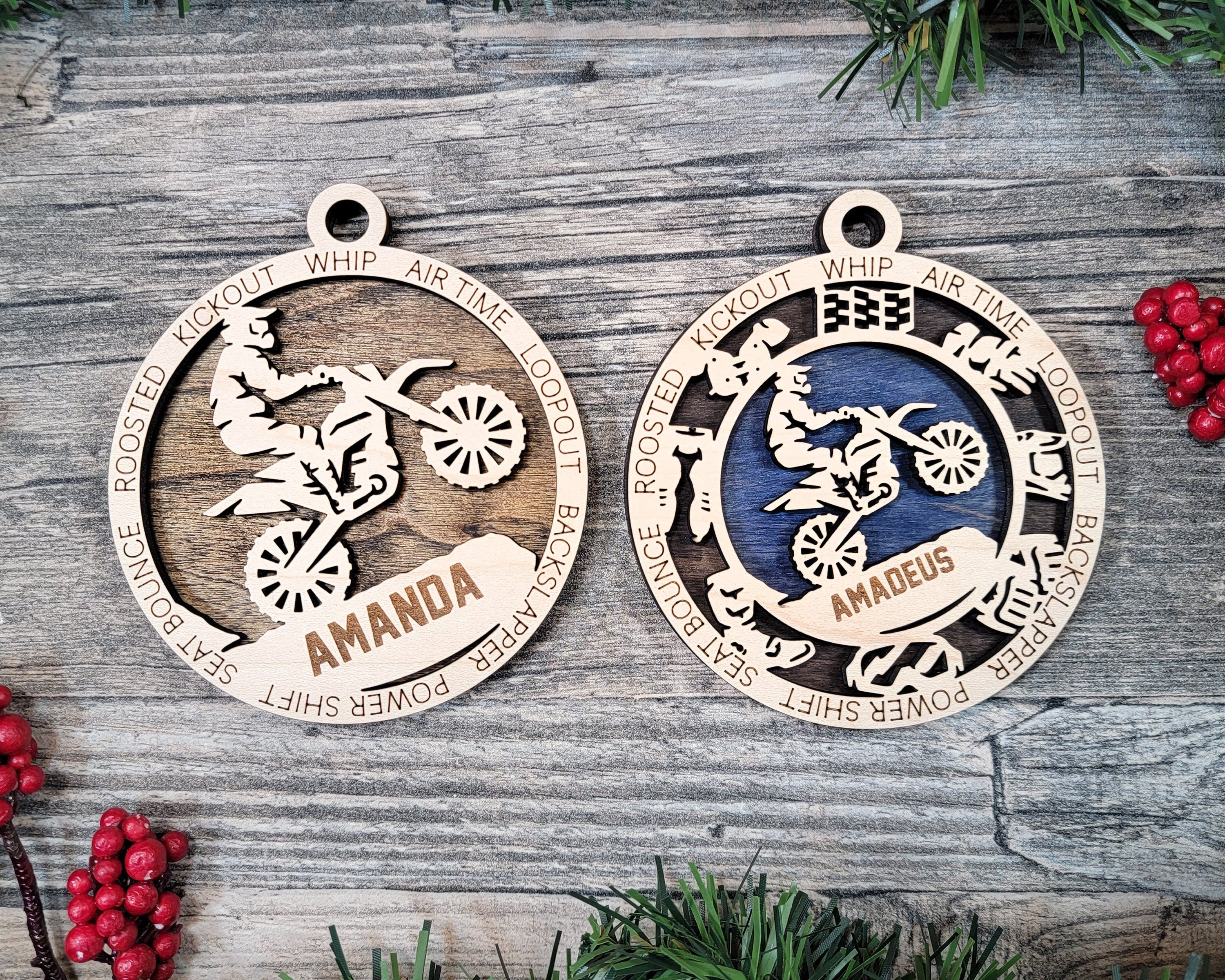 Motocross Christmas ornaments.