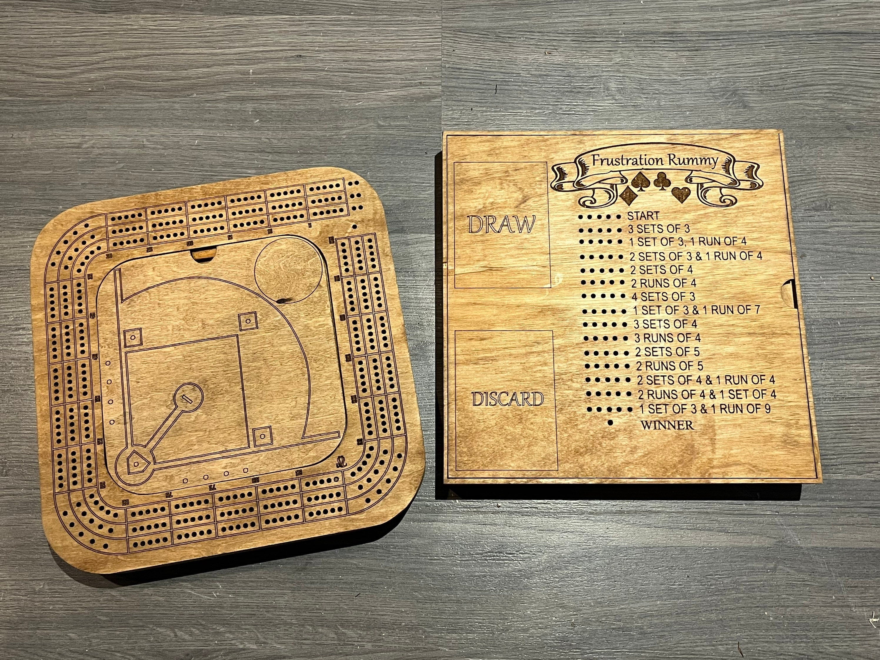 Cribbage, dice baseball and frustration rummy combo