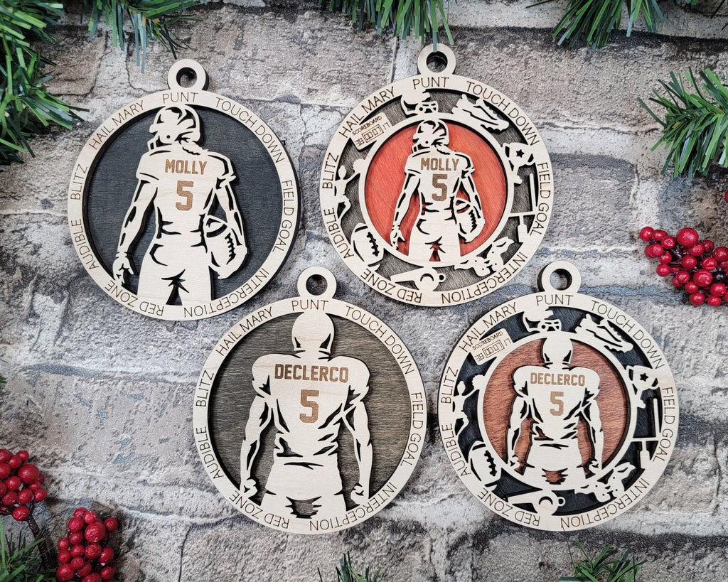 Football Christmas ornaments.