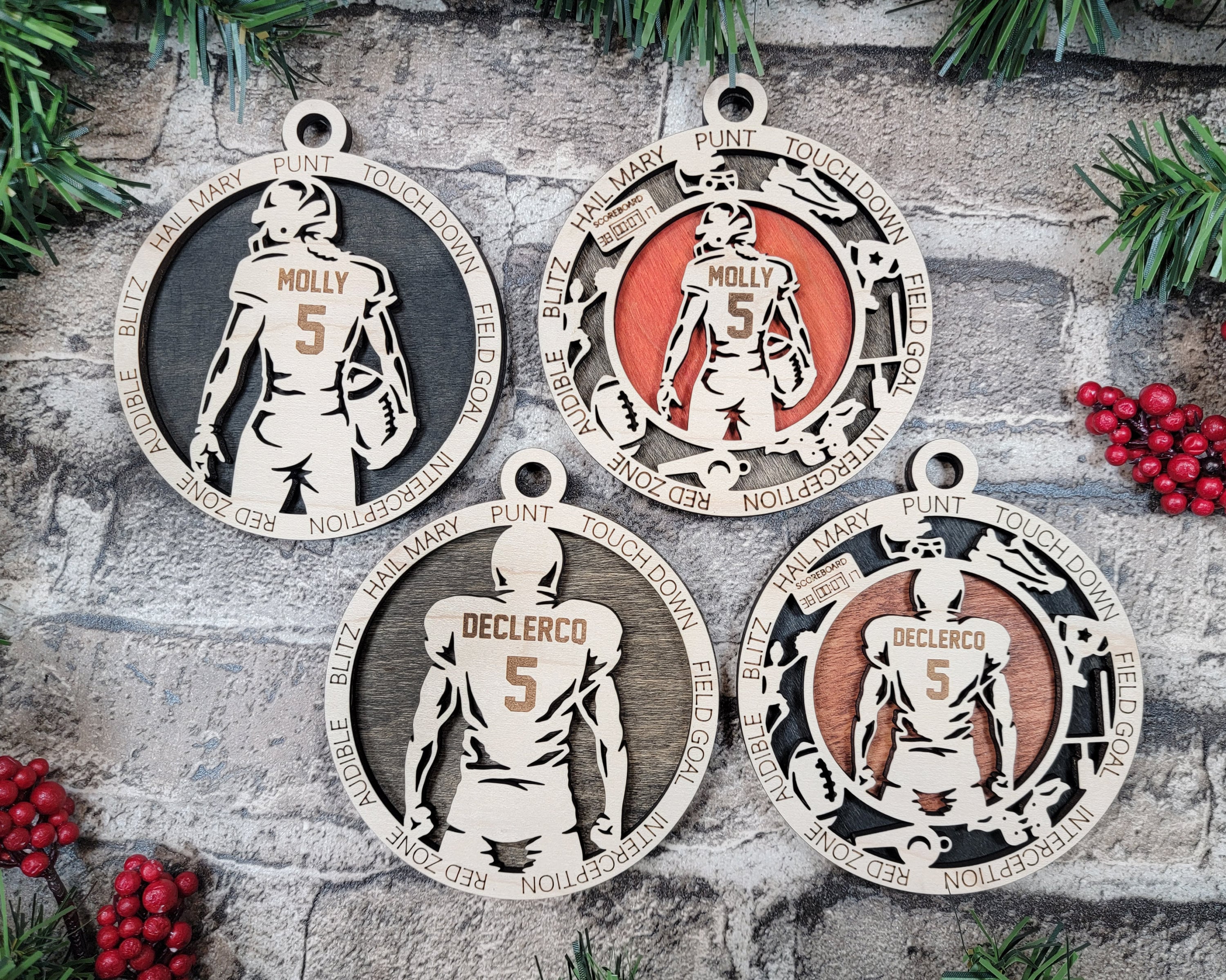 Football Christmas ornaments.