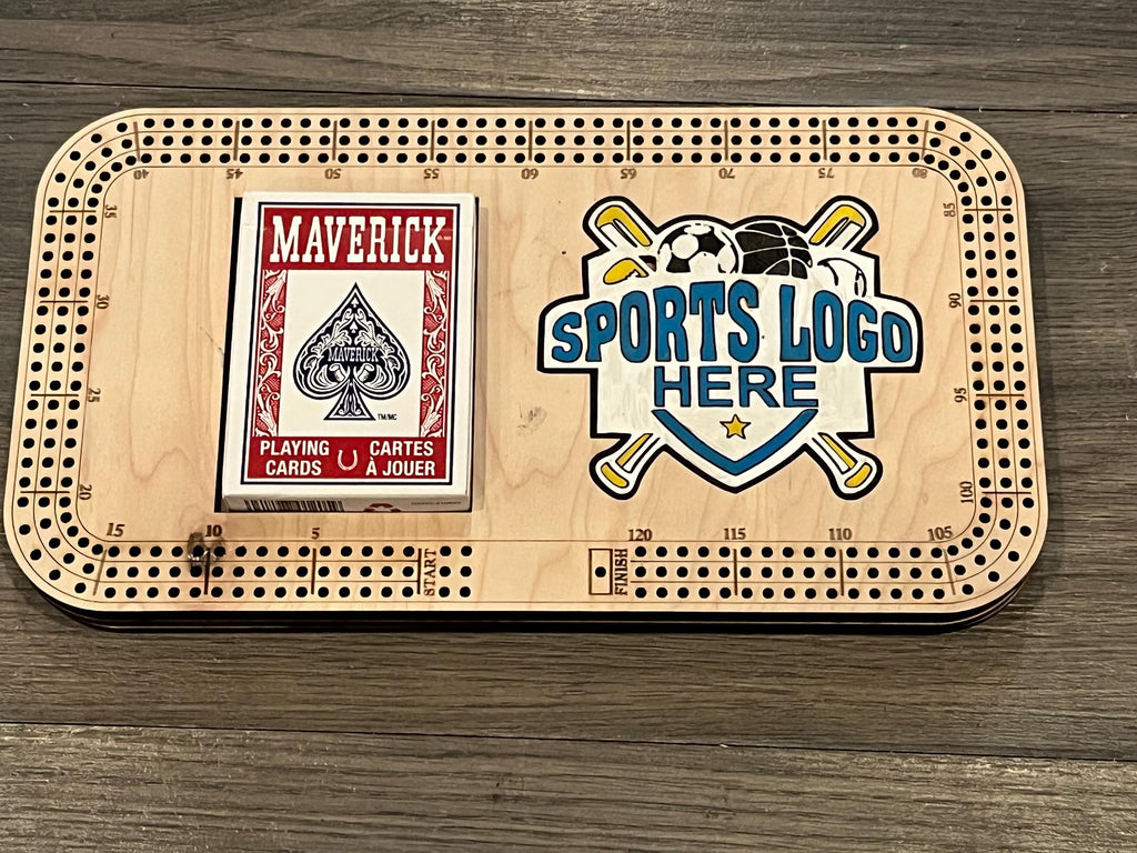 cribbage board with painted logo