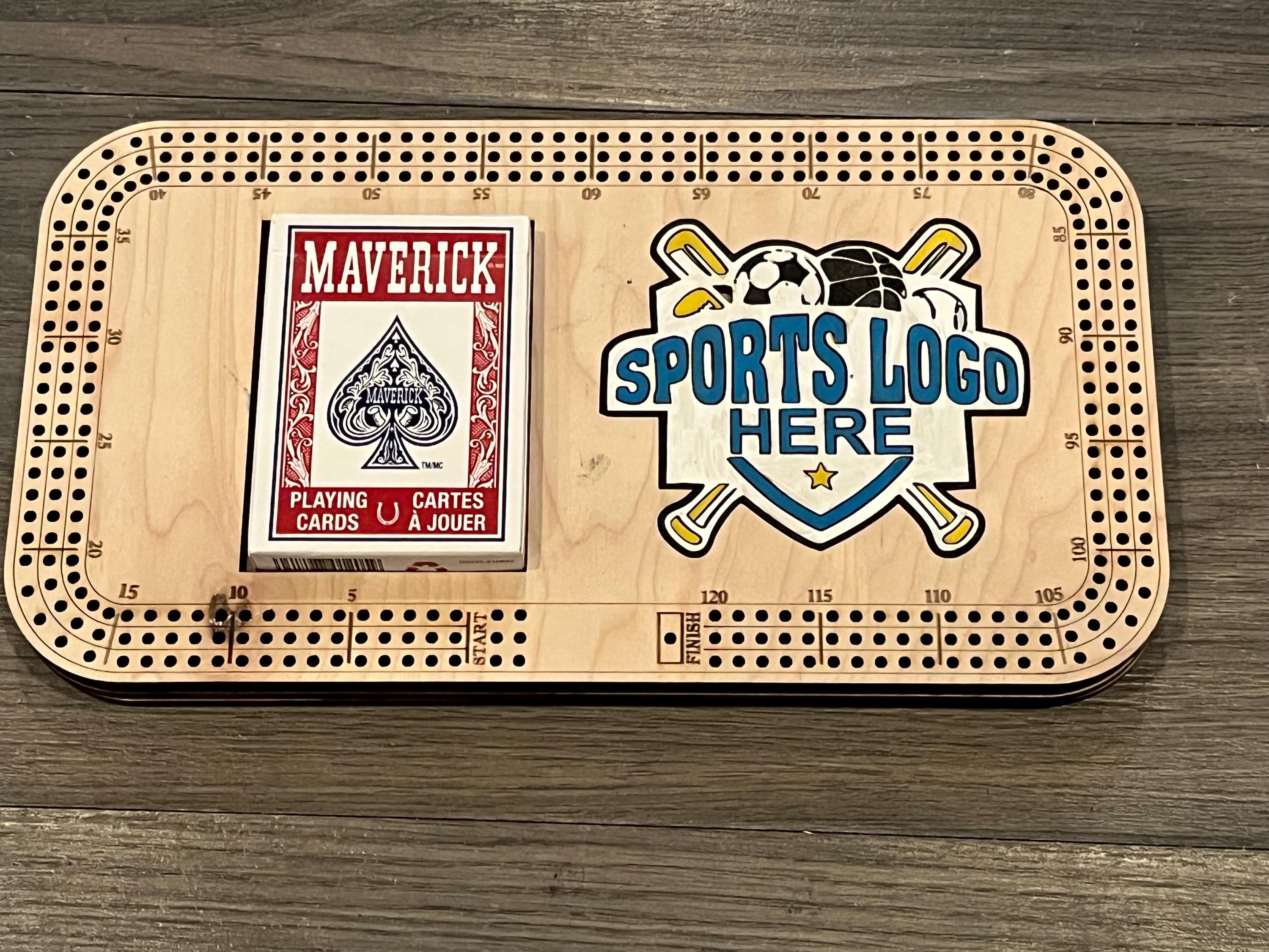 cribbage board with painted logo