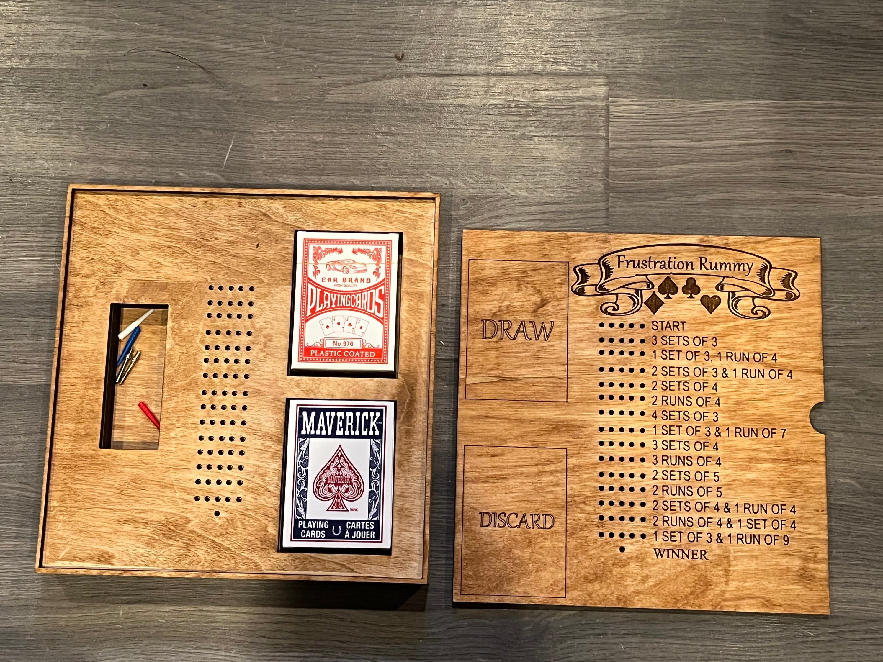 Handmade Wooden Frustration Rummy Game: Custom Engraving Available