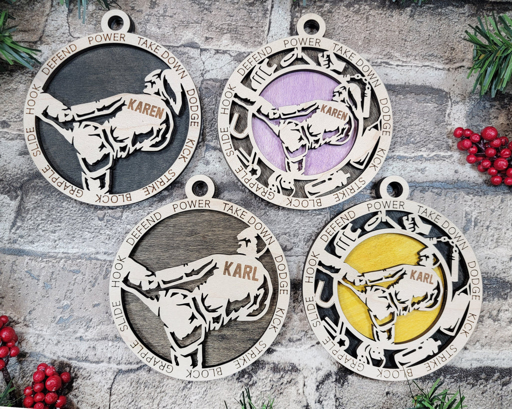 Martial arts Christmas ornaments.