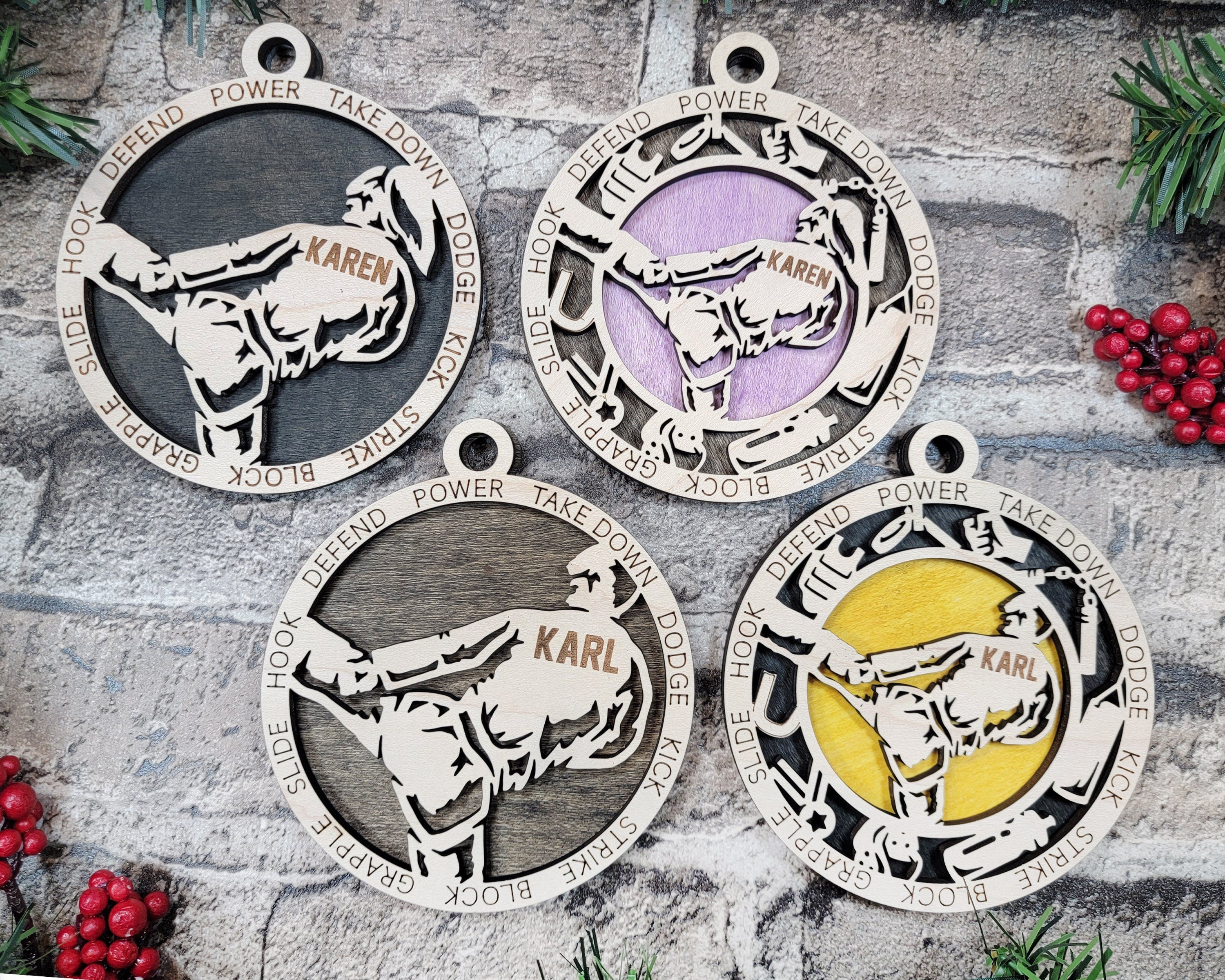 Martial arts Christmas ornaments.