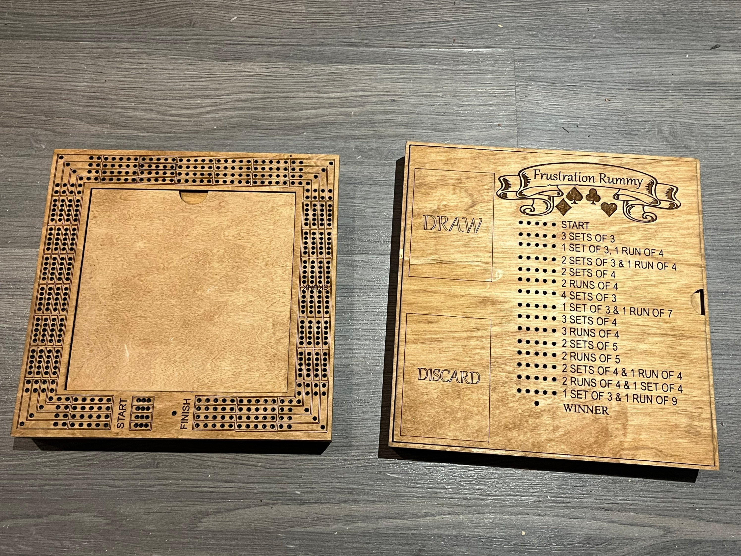 Cribbage, dice baseball and frustration rummy combo