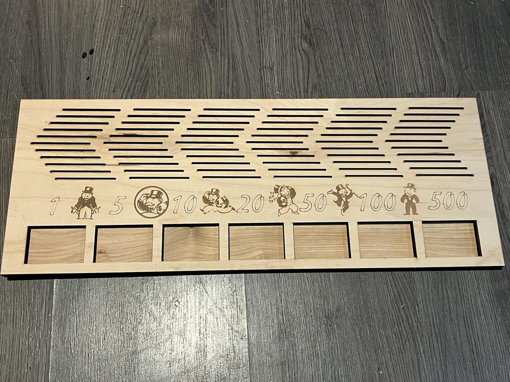 Monopoly board frame with banker tray