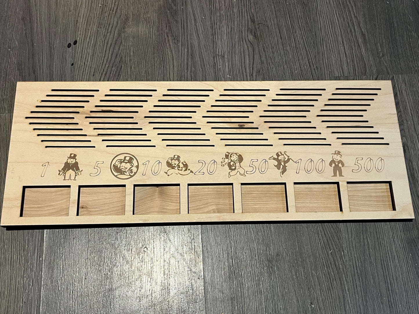 Monopoly board frame with banker tray