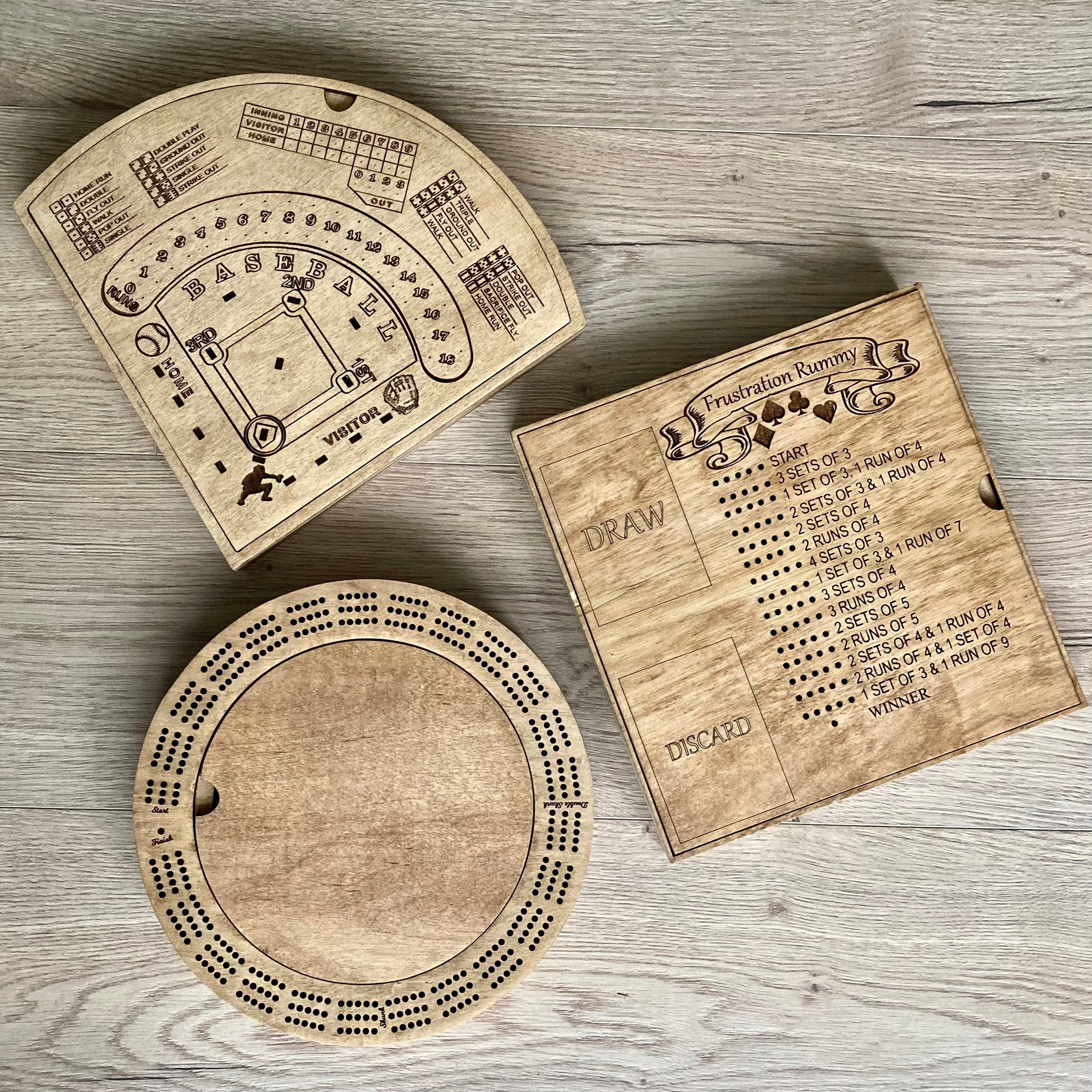 Cribbage, dice baseball and frustration rummy combo