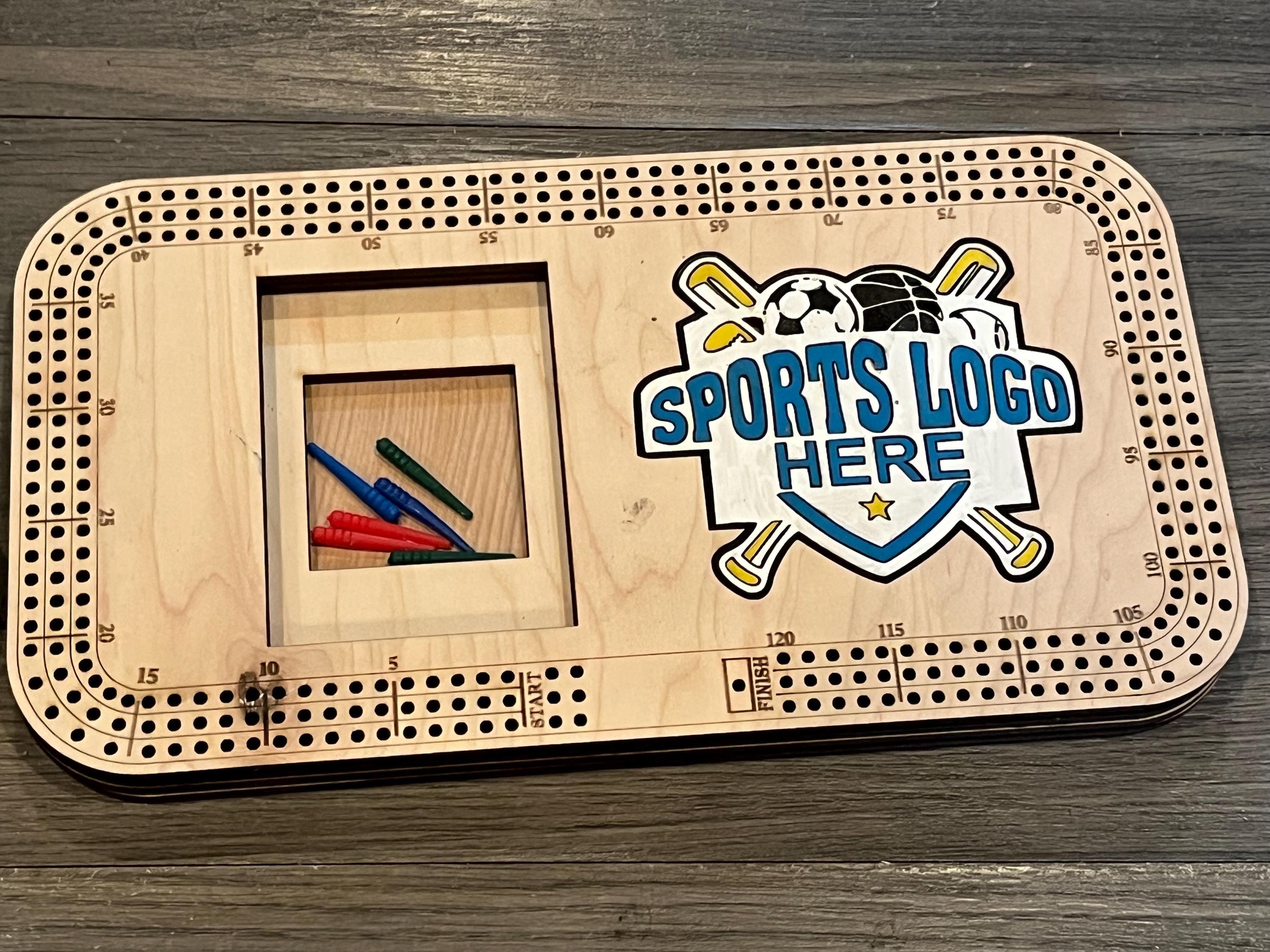 cribbage board with painted logo