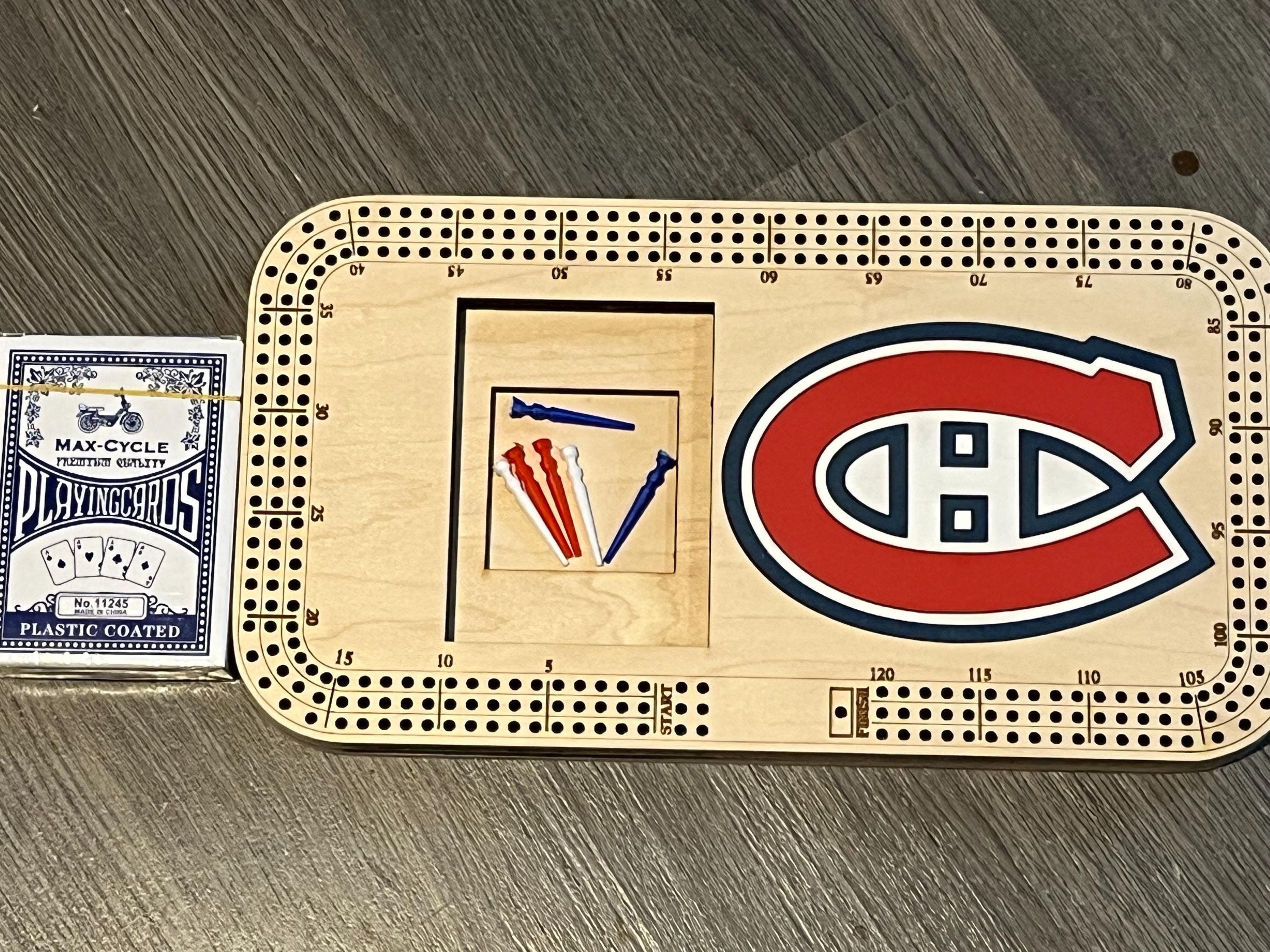 cribbage board with painted logo