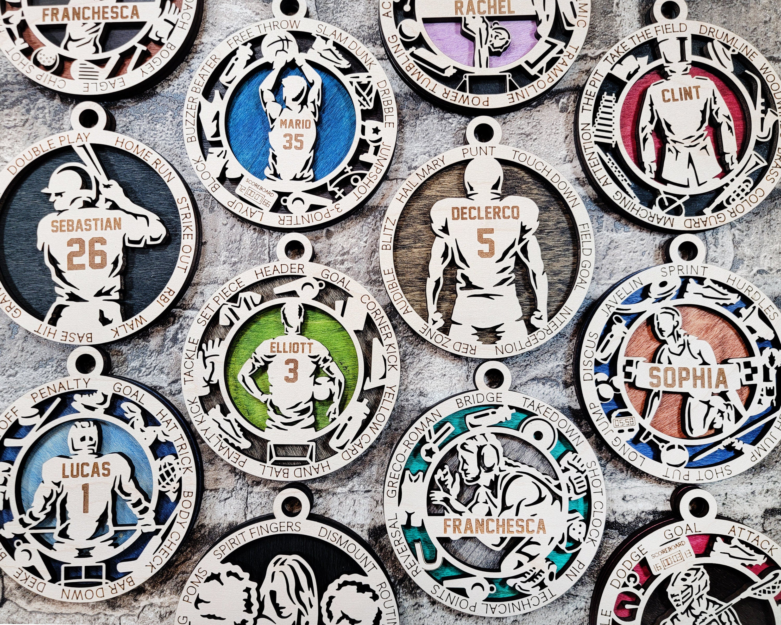 Football Christmas ornaments.