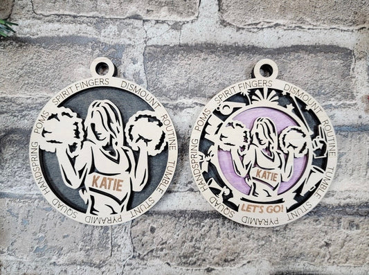 Cheerleading Christmas ornaments.