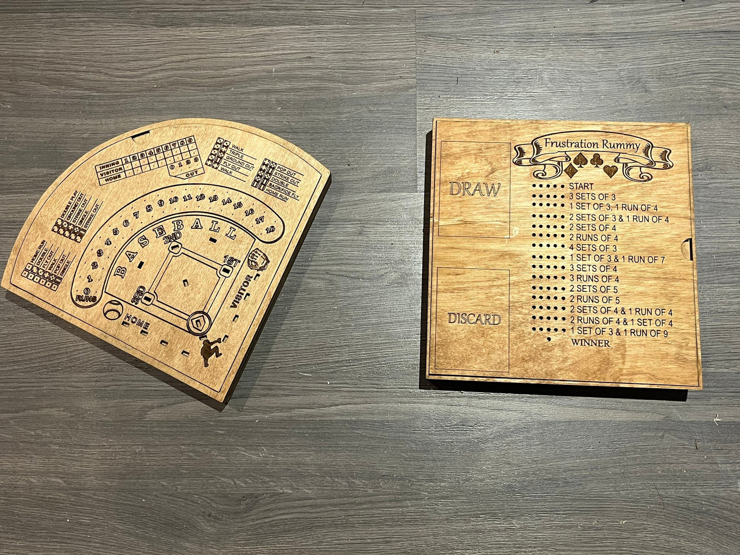 Cribbage, dice baseball and frustration rummy combo