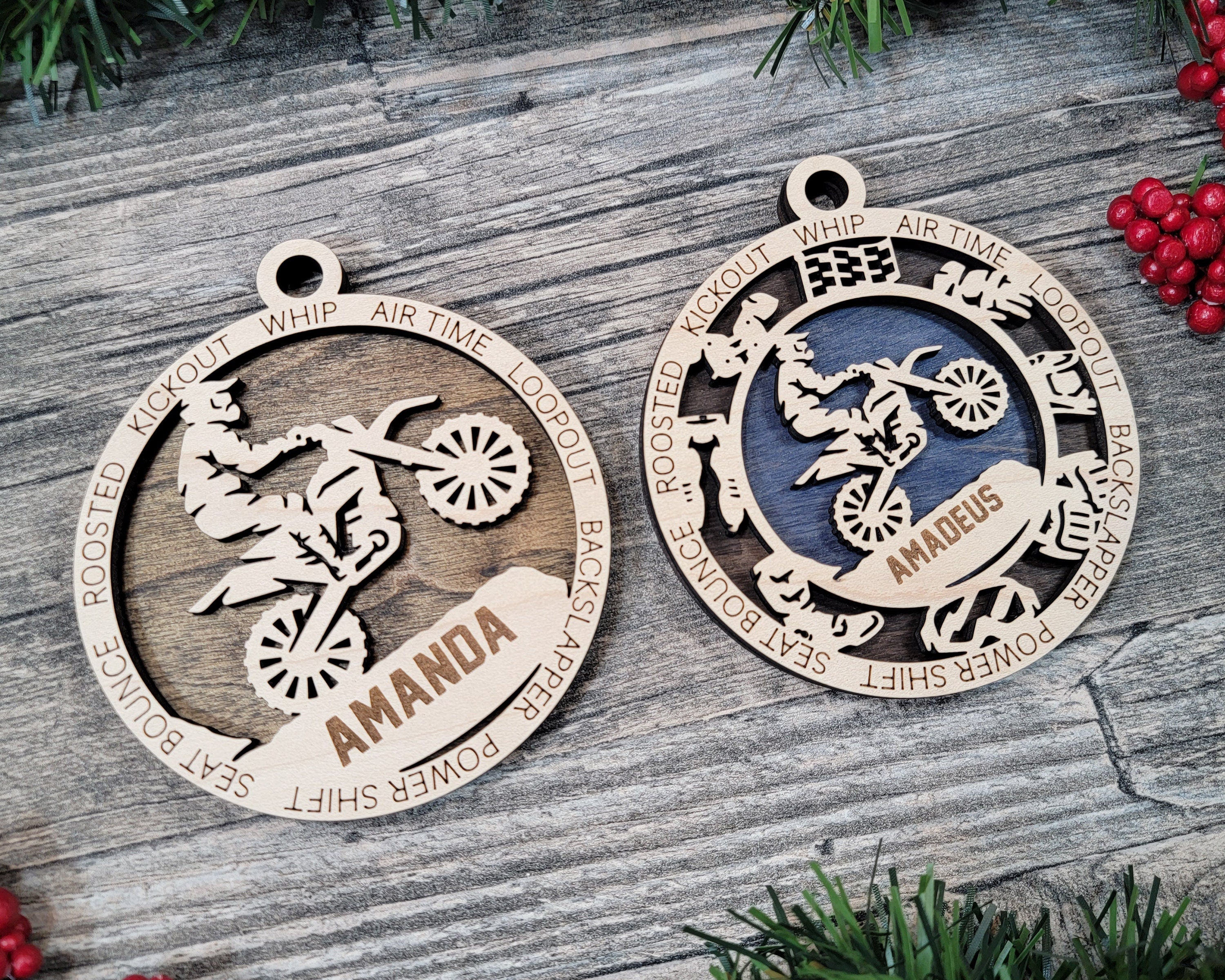 Motocross Christmas ornaments.
