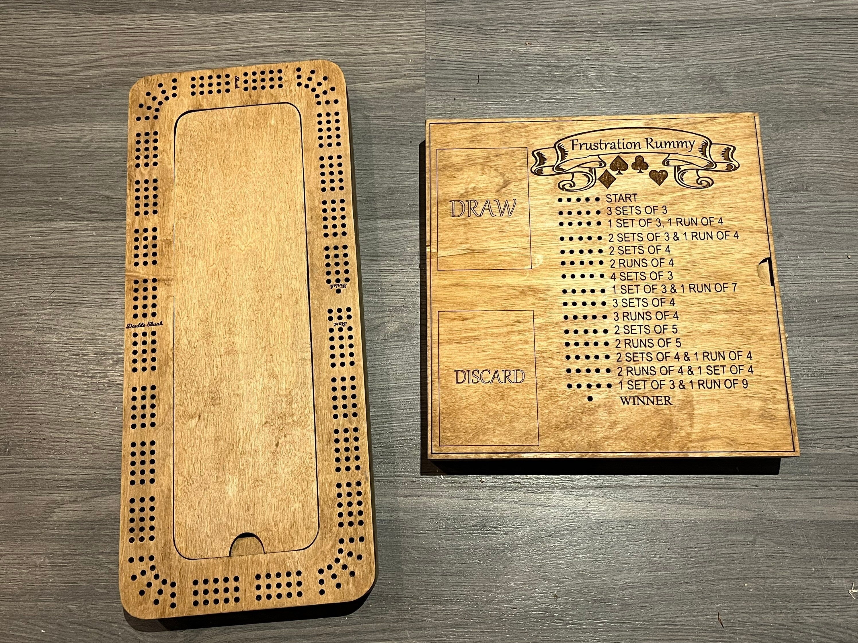 Cribbage, dice baseball and frustration rummy combo