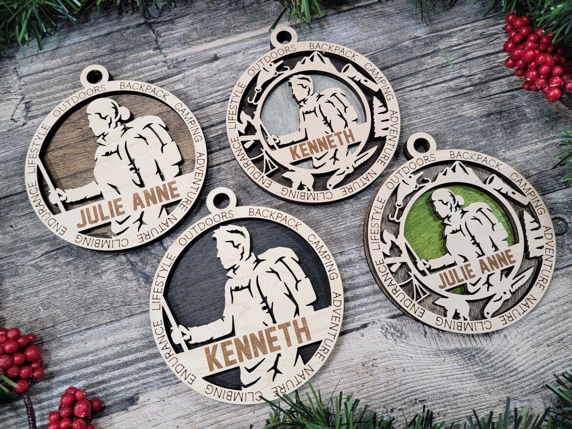 Hiking Christmas ornaments.
