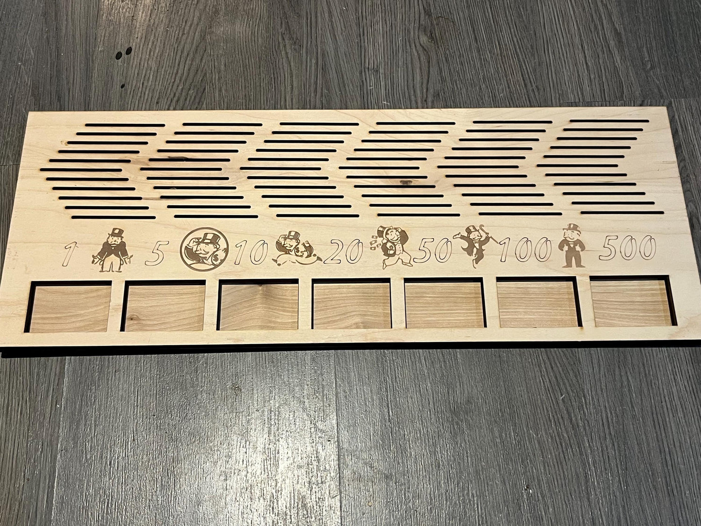 Monopoly board frame with banker tray