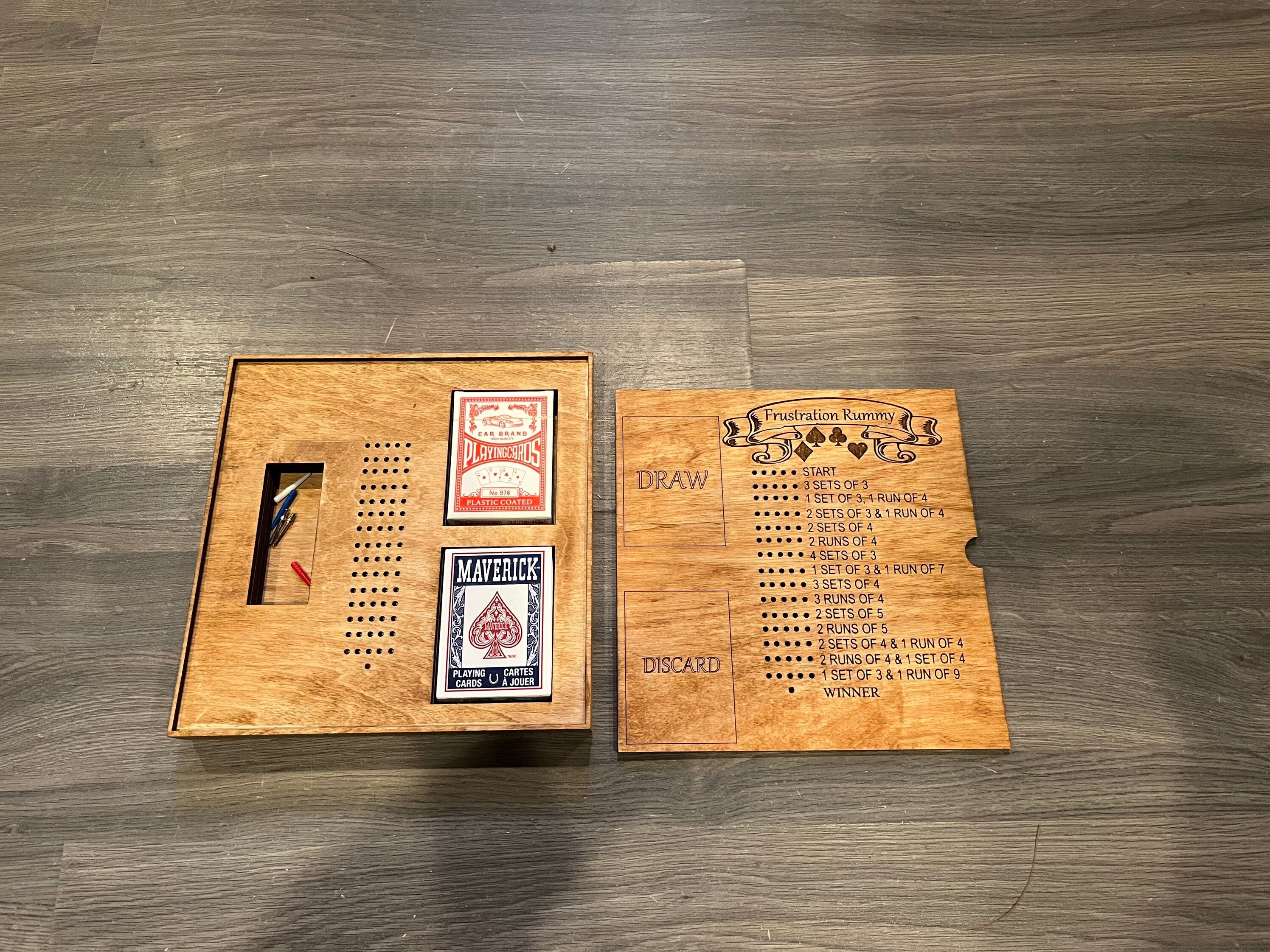 Handmade Wooden Frustration Rummy Game: Custom Engraving Available