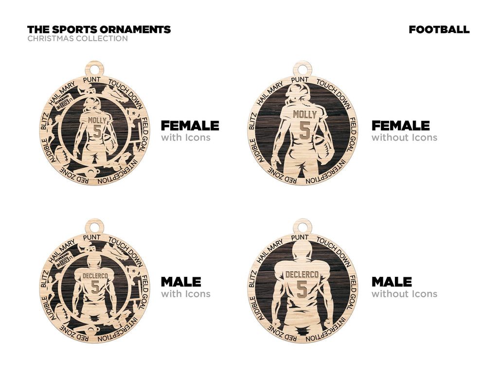 Football Christmas ornaments.