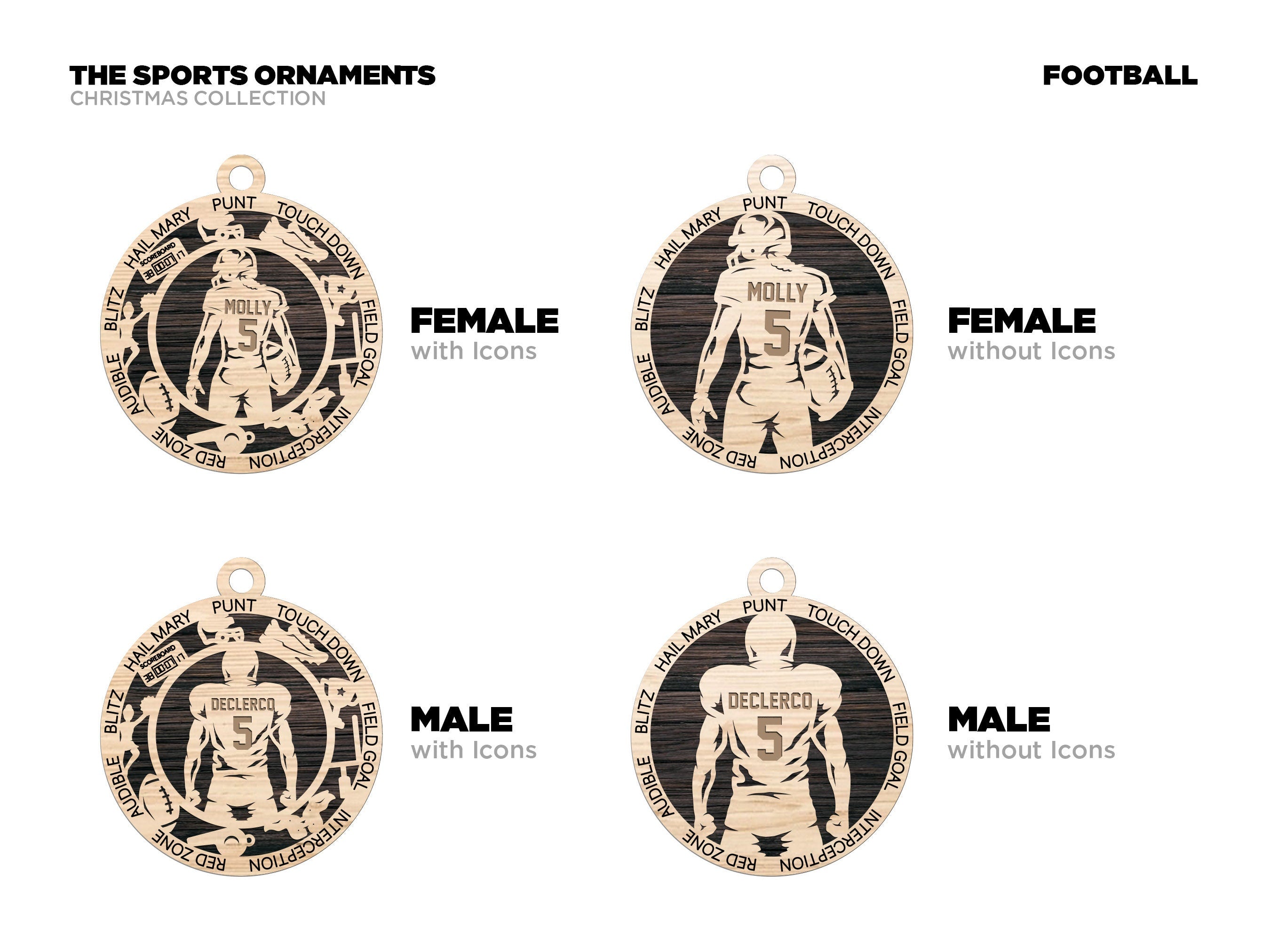 Football Christmas ornaments.