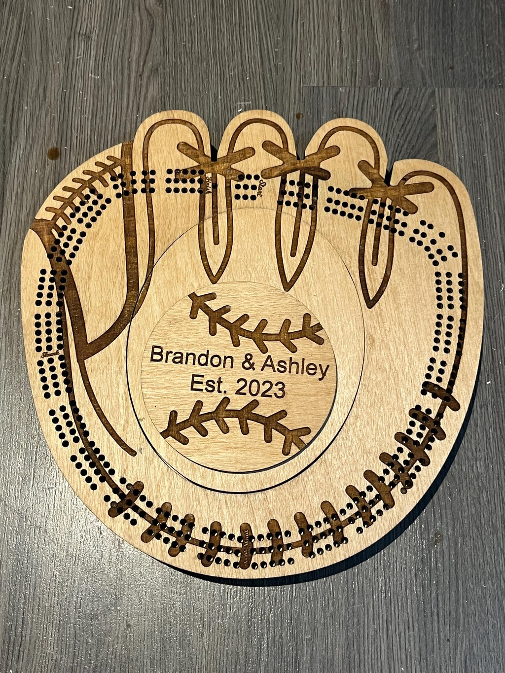 Custom Baseball Glove Cribbage Board: Personalized Team Decor