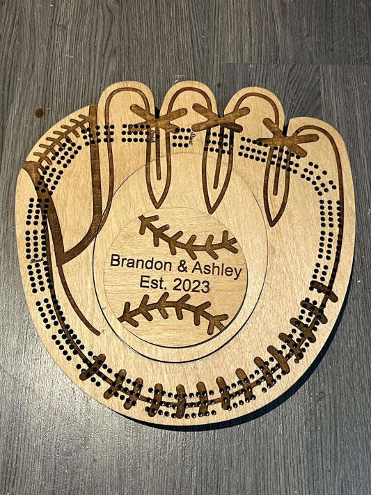 Custom Baseball Glove Cribbage Board: Personalized Team Decor