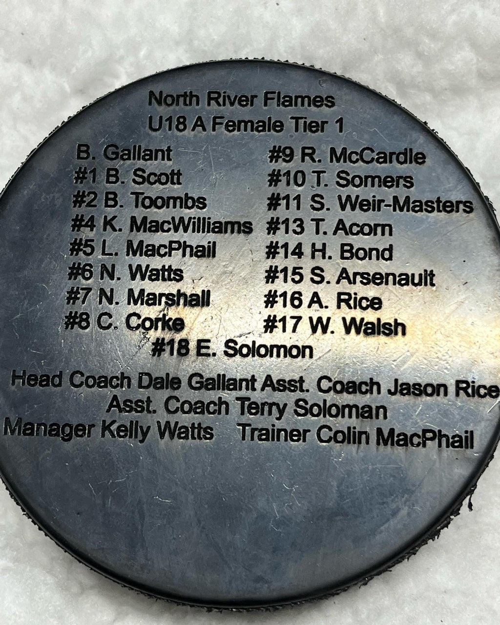 Custom Engraved hockey pucks (full team and coaches)