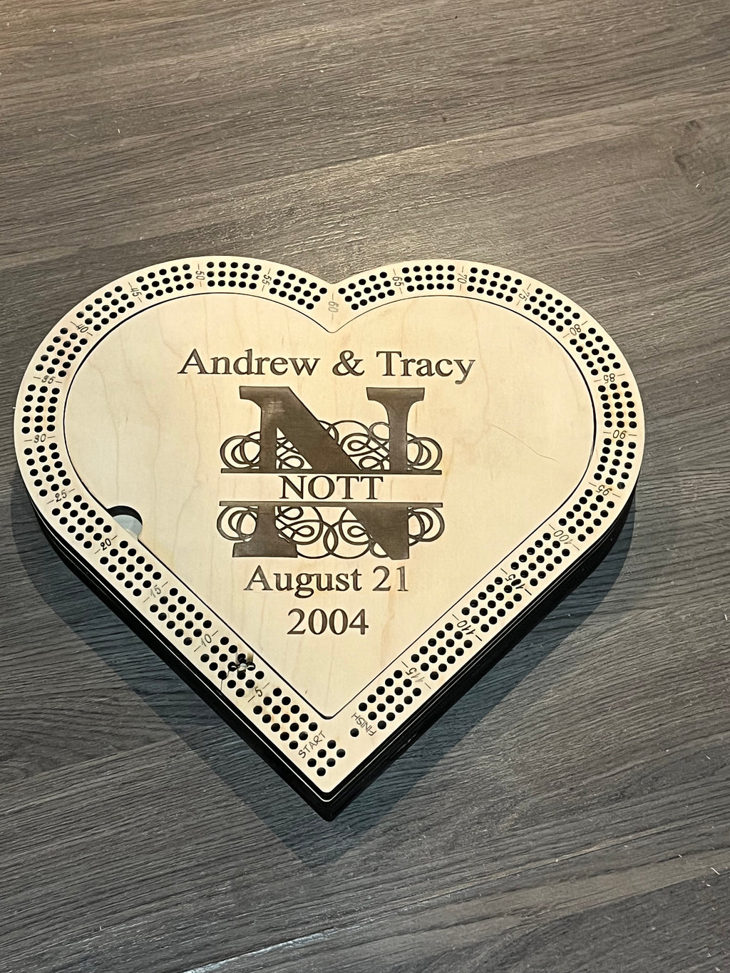Custom Heart Shaped Cribbage Board