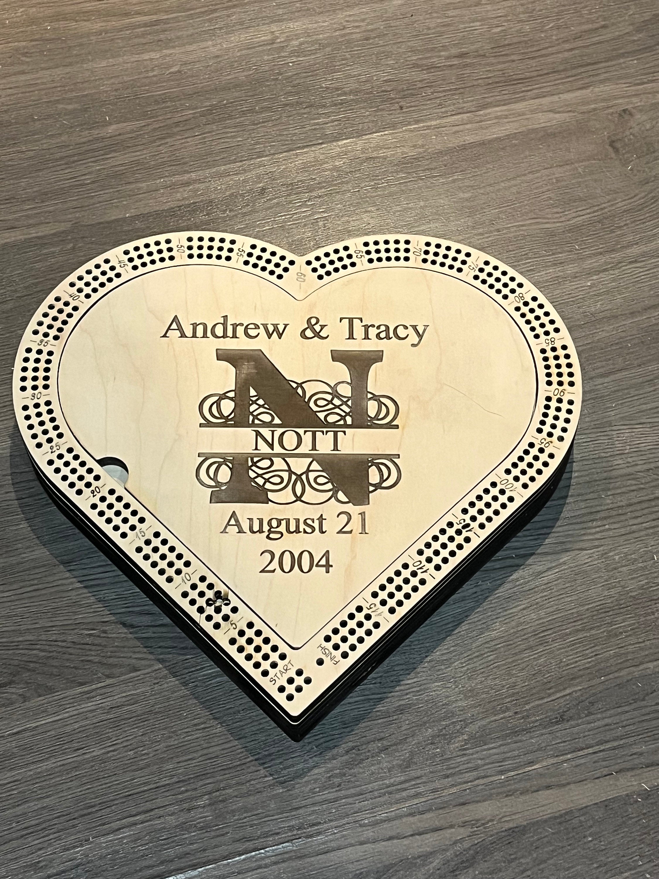 Custom Heart Shaped Cribbage Board