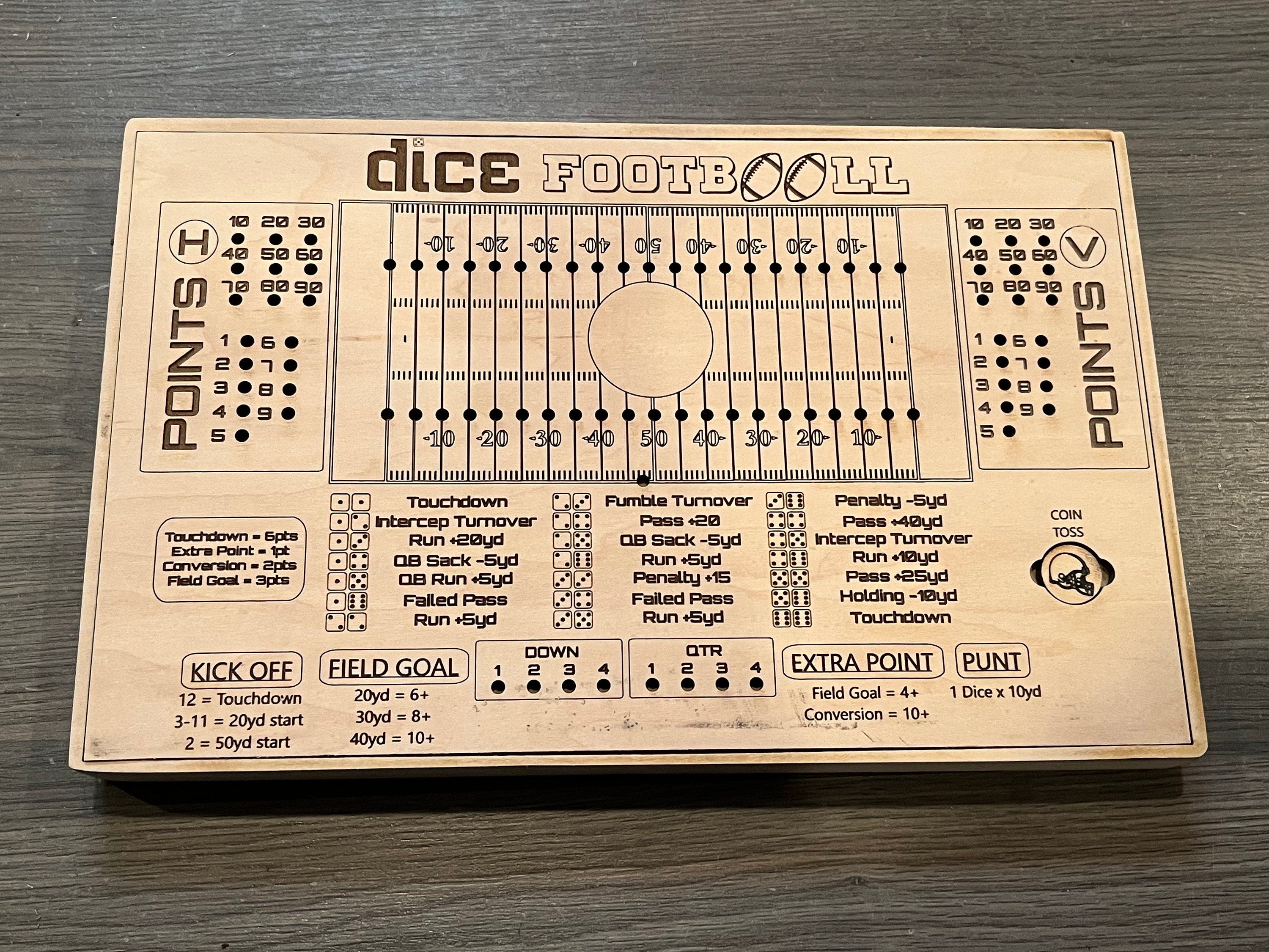 Dice football game with storage