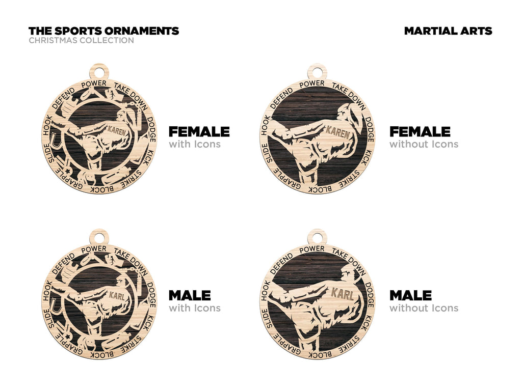 Martial arts Christmas ornaments.