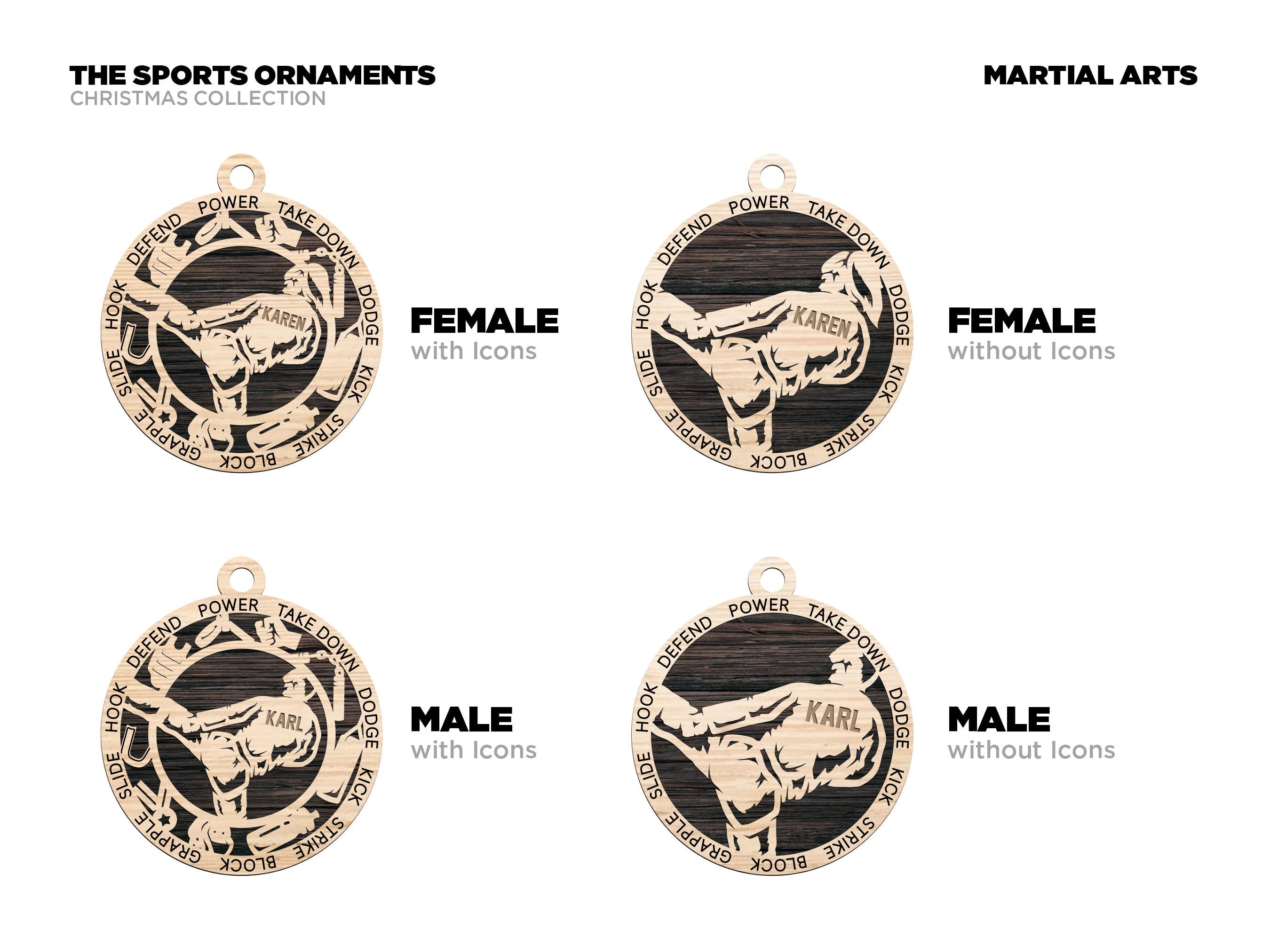 Martial arts Christmas ornaments.