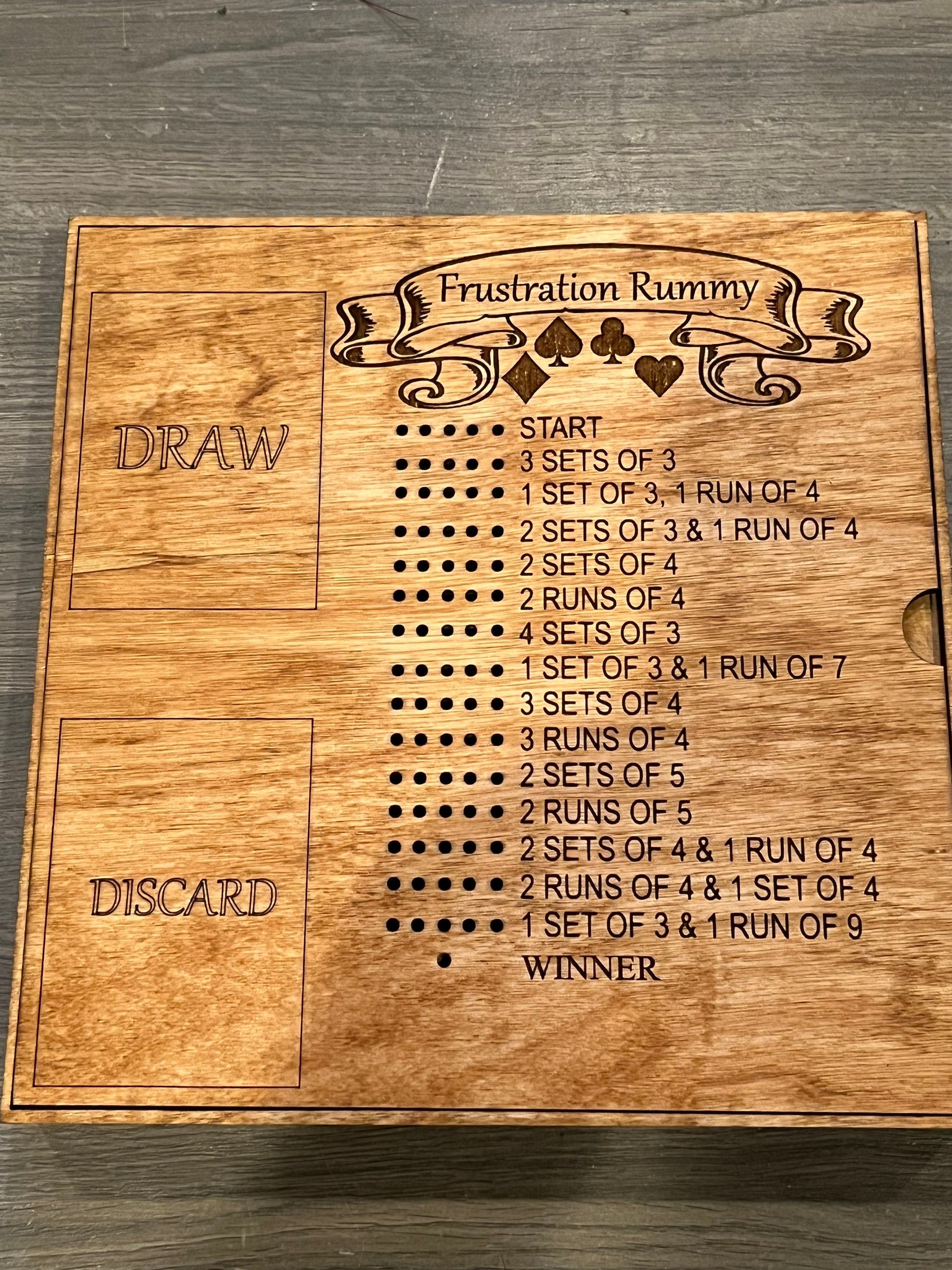 Handmade Wooden Frustration Rummy Game: Custom Engraving Available