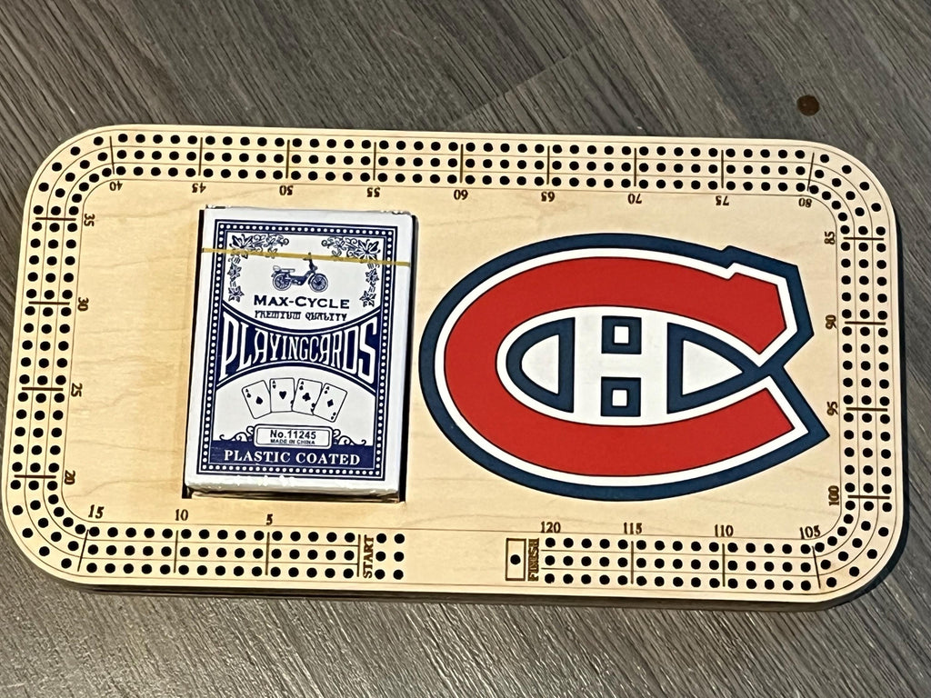 cribbage board with painted logo