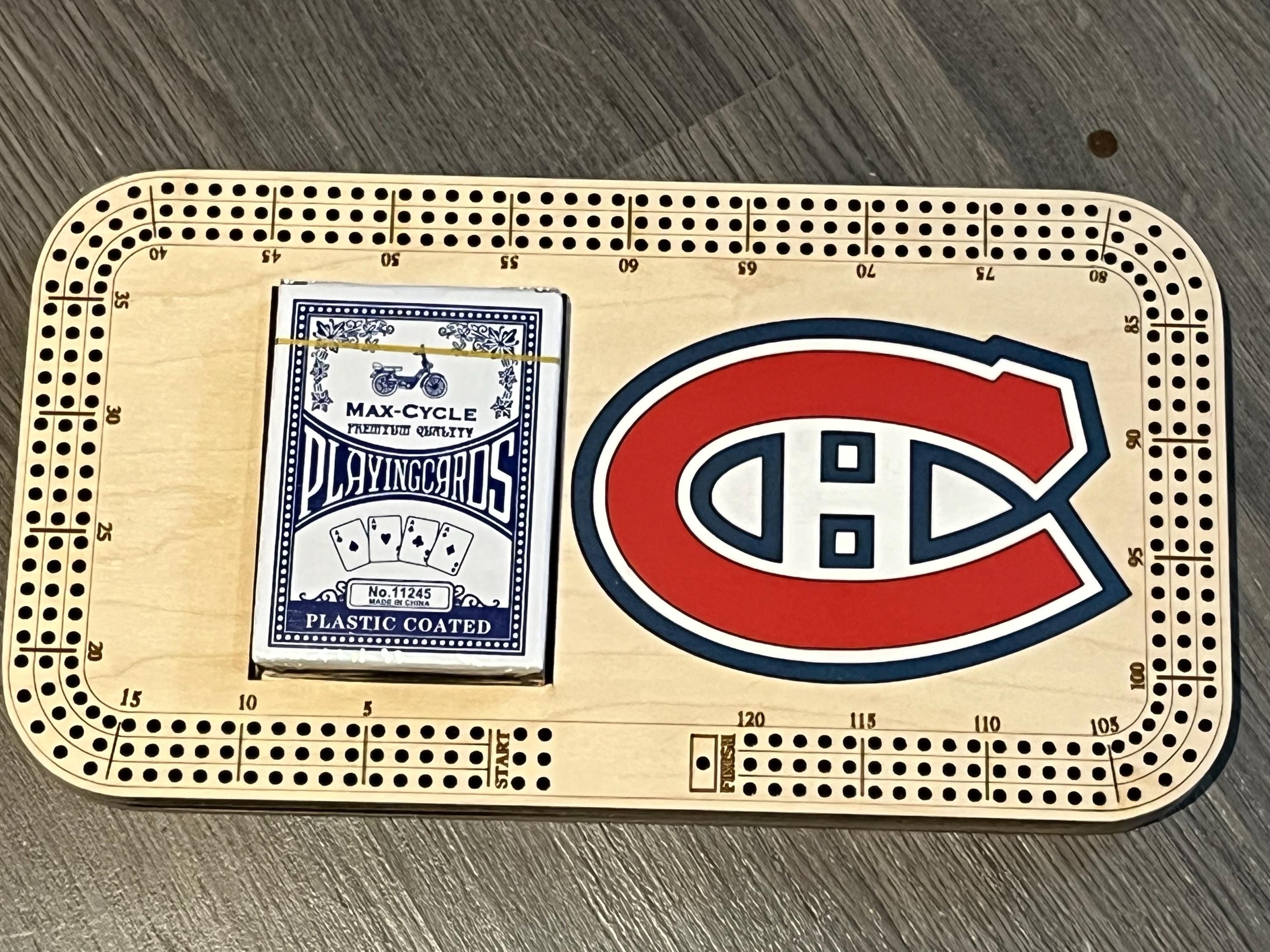 cribbage board with painted logo
