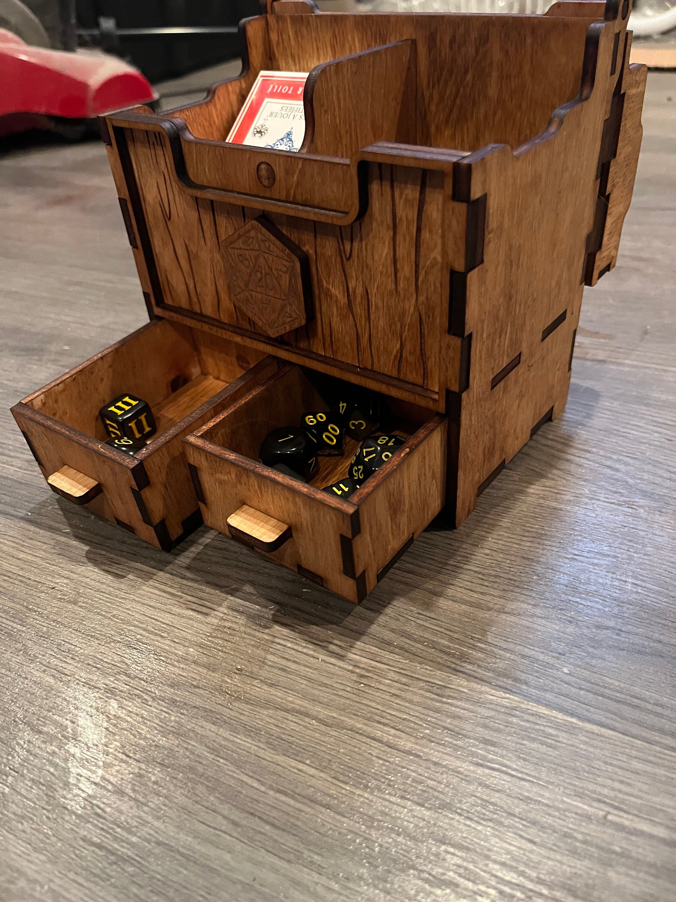 Customizable dice, card game piece storage
