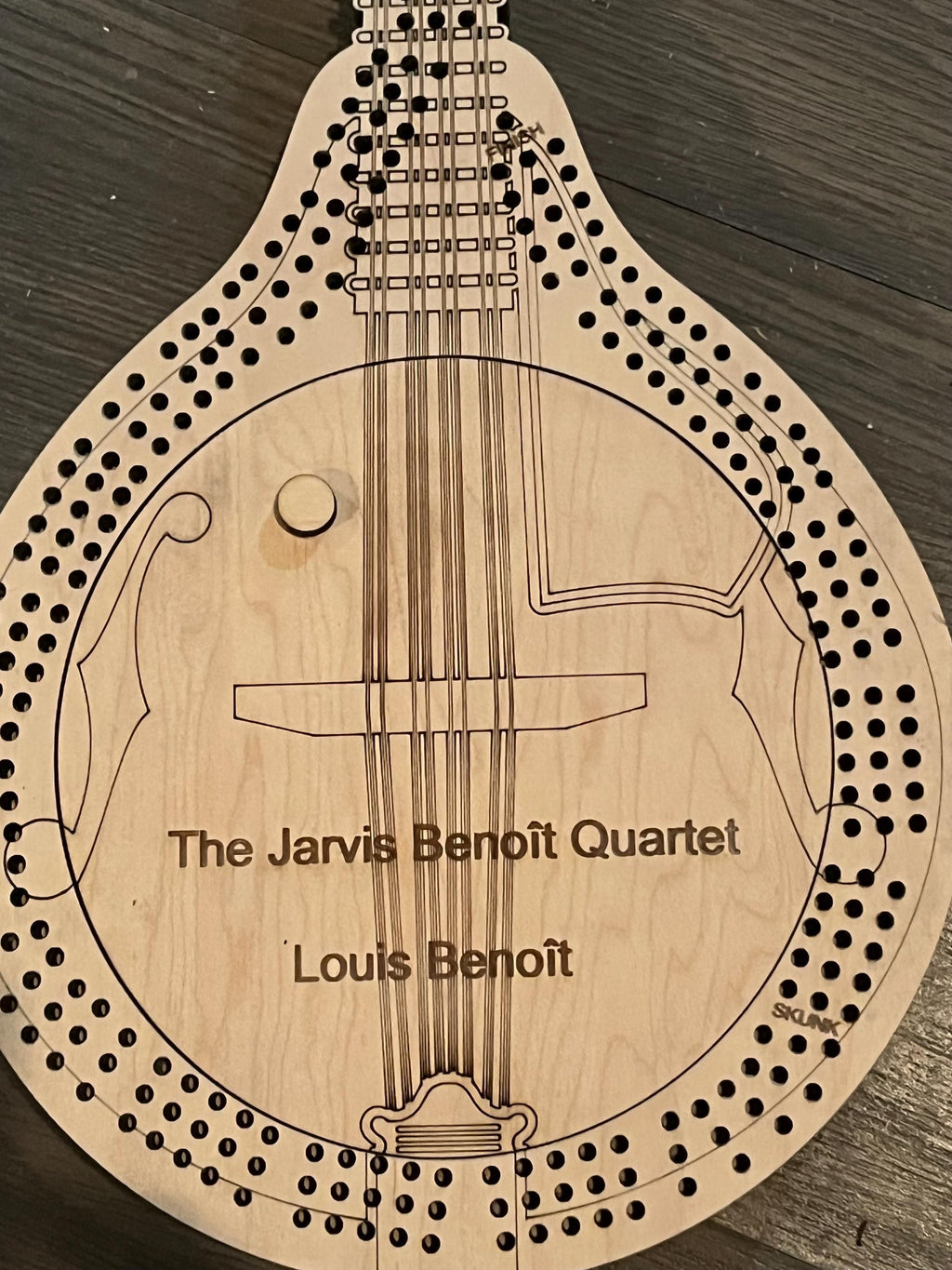 Mandolin Shaped Cribbage Board: Custom Engraved Design